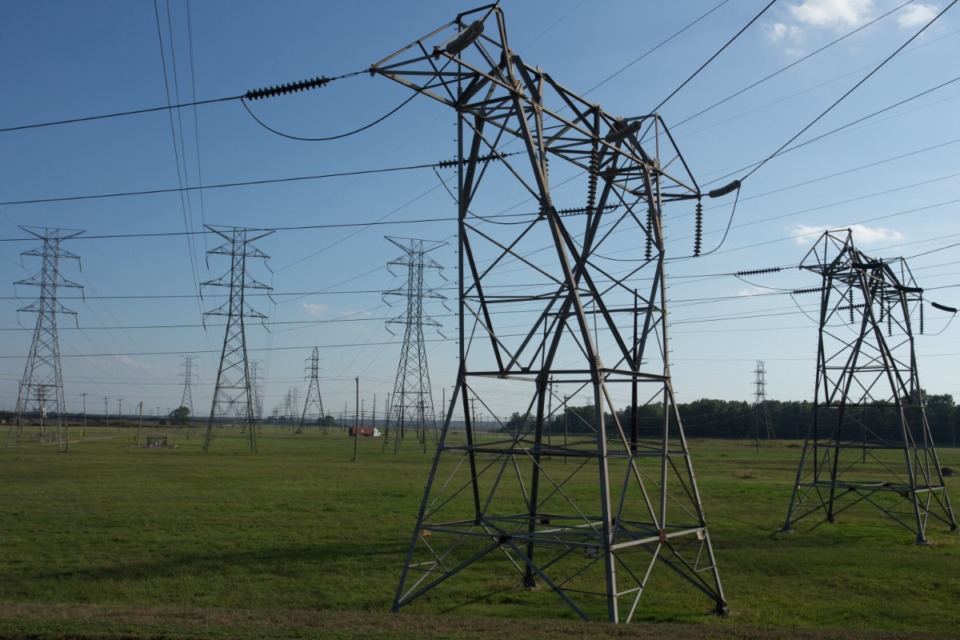 <strong>Transmission towers outside TVA Allen Fossil Plant.</strong> (Daily Memphian file)