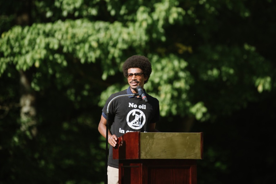 <strong>Justin Pearson, leader of the MCAP movement, gives a speech at an anniversary event on July 2, 2022.</strong> (Lucy Garrett/The Daily Memphian file)