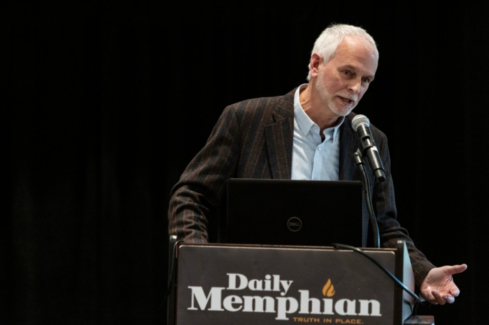 <strong>The Daily Memphian&rsquo;s Commercial Real Estate keynote speaker Frank Ricks&nbsp;discussed the importance of &ldquo;collective intelligence&rdquo; within urban design and called for the real estate community to work together as the&nbsp;BlueOval City project spurs growth in the region.</strong>&nbsp;(Brad Vest/The Daily Memphian)