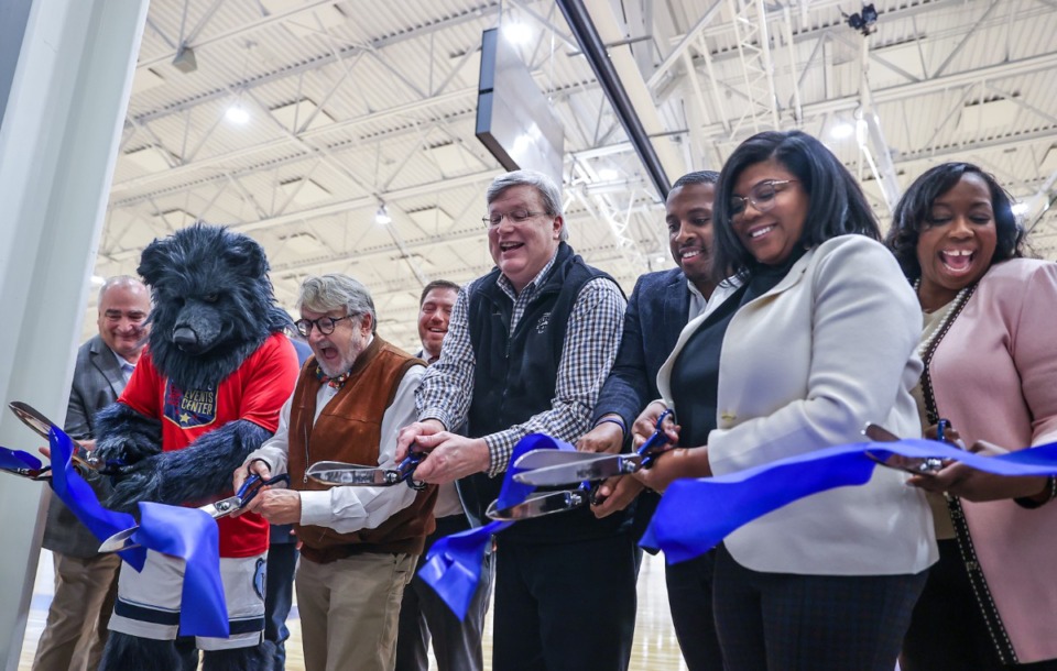 <strong>Memphis Mayor Jim Strickland and other city officials cut the ribbon on the Memphis Sports &amp; Events Center at Liberty Park Dec. 10, 2022.</strong> (Patrick Lantrip/The Daily Memphian)