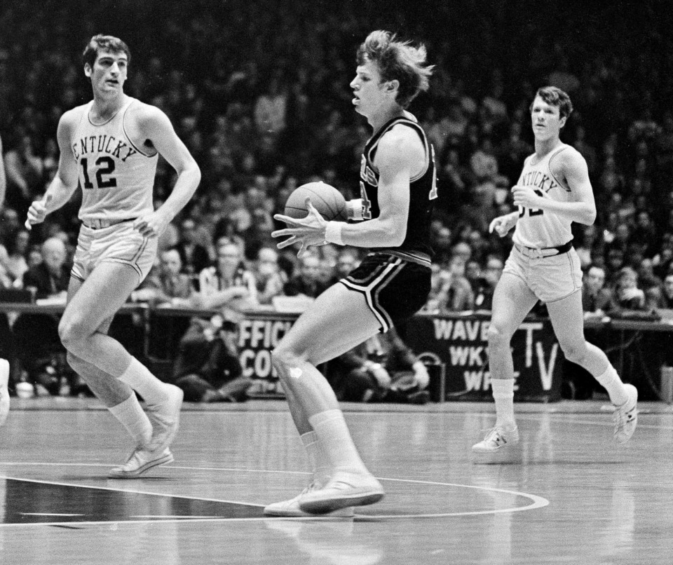 <strong>Ole Miss Rebels basketball star Johnny Neumann (14) looks to pass during their game against the University of Kentucky Wildcats at Memorial Coliseum in Lexington, Ky., Feb. 6, 1971.</strong> (AP Photo/H.B. Littell)