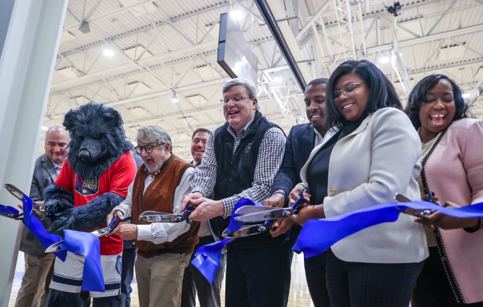 <strong>Memphis mayor Jim Strickland and other city officials cut the ribbon on the Memphis Sports and Events Center at Liberty Park Dec. 10, 2022.</strong> (Patrick Lantrip/The Daily Memphian)