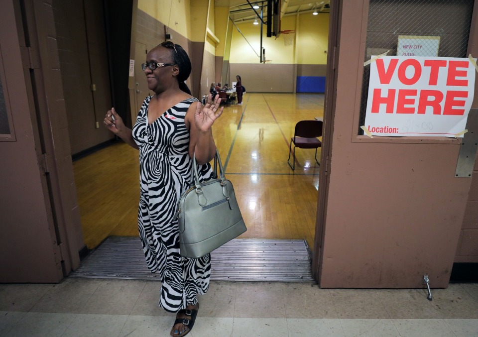 <strong>Eleven candidates qualified for the January special election fot state House District 86. Teresa Hinton happily walks out of the Dave Wells Community Center gymnasium after voting on Election Day Oct. 3, 2019.</strong> (Patrick Lantrip/The Daily Memphian file)