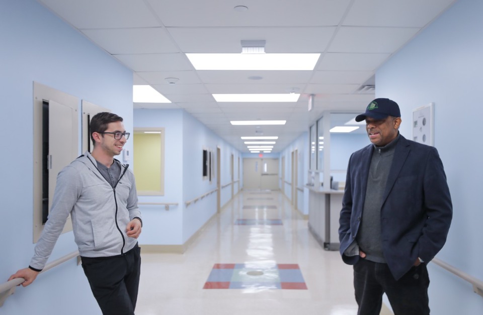 <strong>Braden Health CCO Kyle Kopec talks with Brownsville mayor William D. Rawls during a tour of the newly reopened Haywood County Community Hospital Dec. 2, 2022.</strong> (Patrick Lantrip/Daily Memphian)