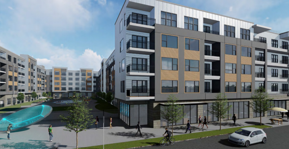 <strong>Parkside, the 60-acre mixed-use development at 6678 Mullins Station Road, will include a 130-room hotel, 1,400 residential units and 1,700 parking spaces.&nbsp;</strong>(Credit: Chasm Architecture)