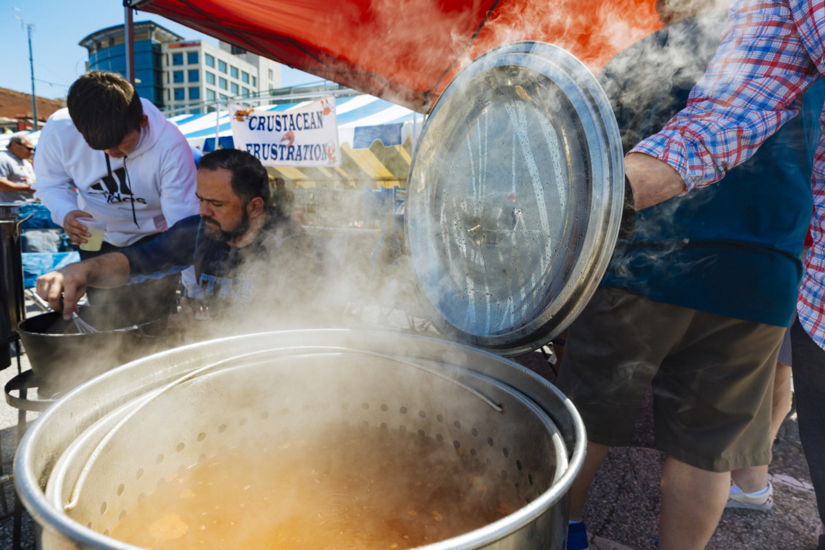 <strong>Matt Millican of the 38053 prepares roux for gumbo at the 27th annual Rajun Cajun Crawfish Festival in Downtown Memphis on Sunday.</strong> (Ziggy Mack/Special to the Daily Memphian)