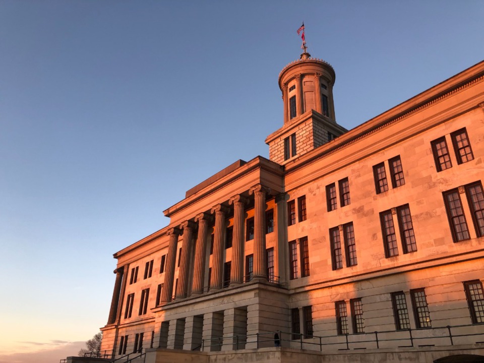 <strong>A sunset shines on the Tennessee State Capitol on Jan. 31, 2022.</strong> (Ian Round/The Daily Memphian)