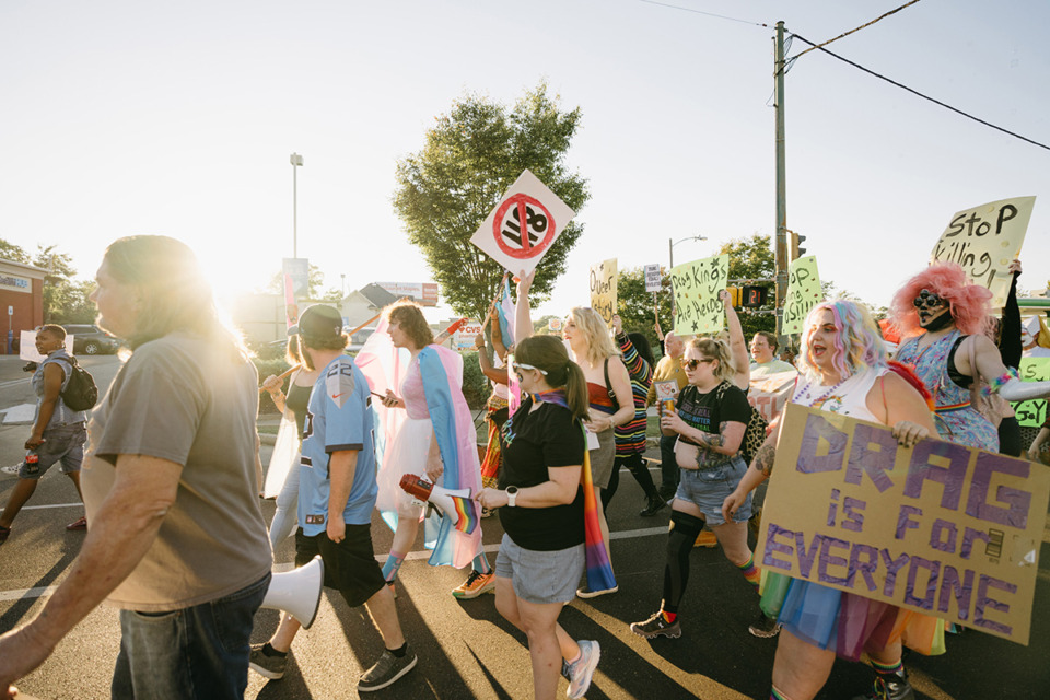 <strong>More than 50 people showed up for a&nbsp; march in Midtown, on Sept. 30, 2022, following cancellation of a drag show at the Museum of Science and History.</strong> (Lucy Garrett/Special to The Daily Memphian file)