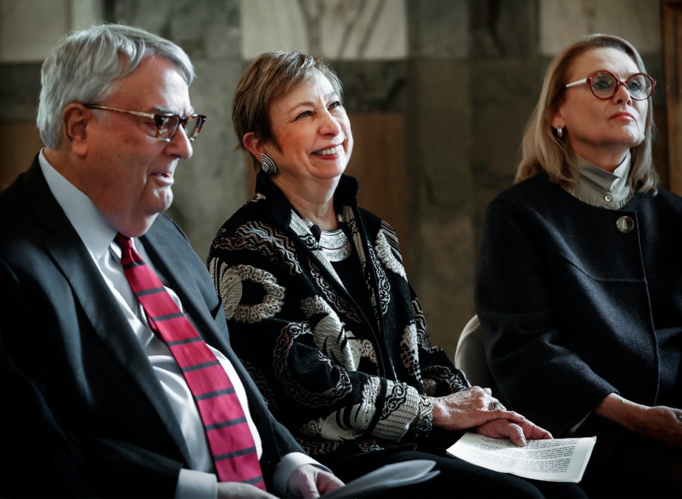 <strong>Janice M. Holder, (middle), first female chief justice of the Tennessee Supreme Court, attends an unveiling ceremony of her portrait on Friday, Jan. 13, 2023, at Judge D&rsquo;Army Bailey Courthouse.</strong> (Mark Weber/The Daily Memphian)