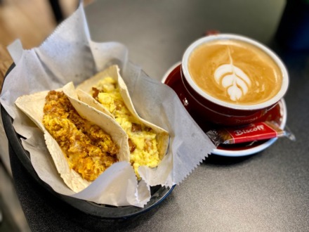 <strong>Through a unique arrangement, you can enjoy El Mero breakfast tacos and Team Car Cafe latte at the same time.</strong> (Chris Herrington/The Daily Memphian)