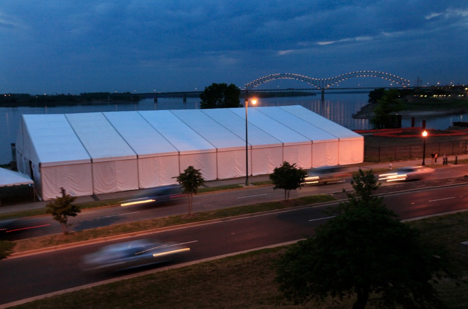 <strong>The Blues Tent on the north end of Tom Lee Park before the Beale Street Music Festival in 2010. The Blues Tent programming will happen this year in Handy Park.</strong>&nbsp;(Daily Memphian file)