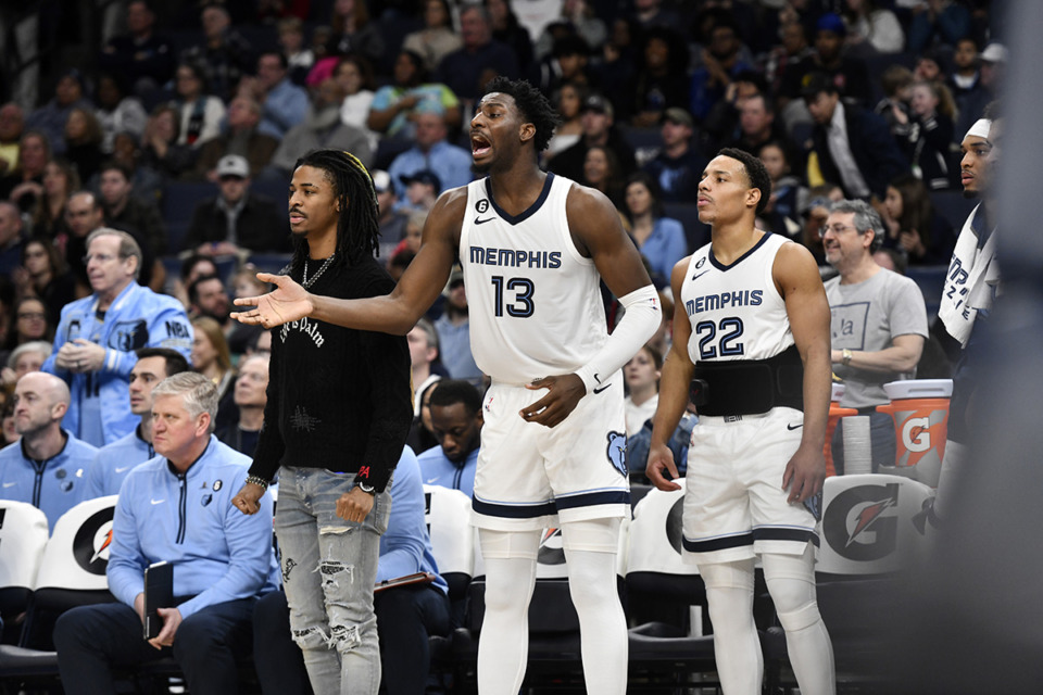 <strong>The ages of Memphis Grizzlies Ja Morant (left), Jaren Jackson Jr. (center) and Desmond Bane (right) combine for 70 years old as the Grizzlies&rsquo; top three players. Has a team with a leading trio that young ever won a title?</strong> (Brandon Dill/AP Photo file)