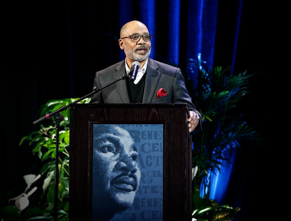 <strong>Russell Wigginton spoke at the Earl Lloyd Sports Legacy Symposium on Monday, Jan. 16, 2023.</strong> (Mark Weber/The Daily Memphian)