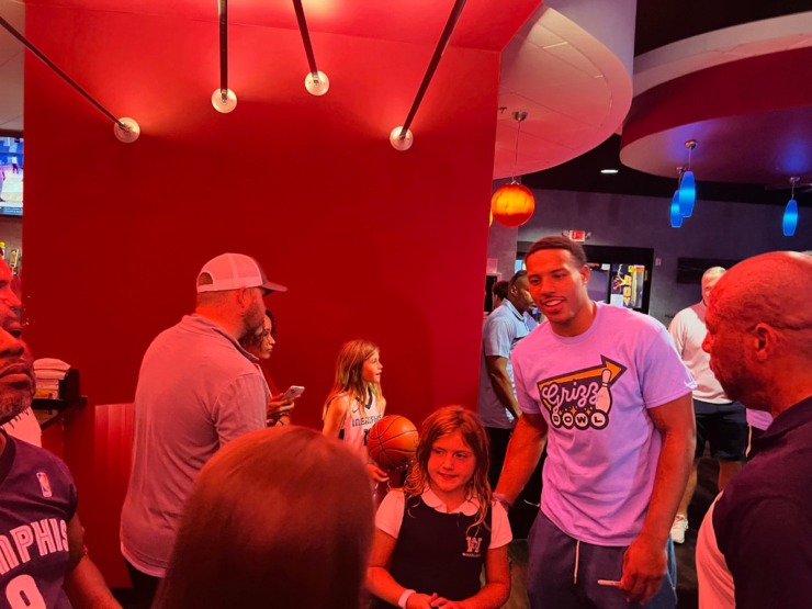 <strong>Desmond Bane interacts with fans Wednesday, Oct. 5, 2022 at Andy B&rsquo;s Bowl Social in Bartlett during the Grizz Bowl event to benefit St. Jude Children&rsquo;s Research Hospital.</strong> (Drew Hill/The Daily Memphian file)