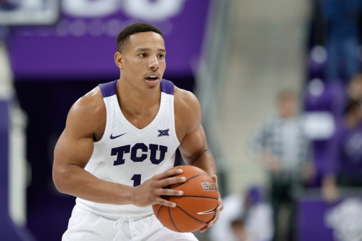 <strong>TCU guard Desmond Bane handles the ball during an NCAA college basketball game against Louisiana Lafayette in Fort Worth, Texas, Tuesday, Nov. 12, 2019.</strong> (Tony Gutierrez/AP file)