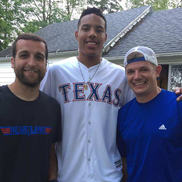 <strong>Desmond Bane&rsquo;s former coach Josh Jurgens (right), assistant Jon Blevins (left) and Desmond Bane (middle).</strong> (Courtesy Josh Jurgens)