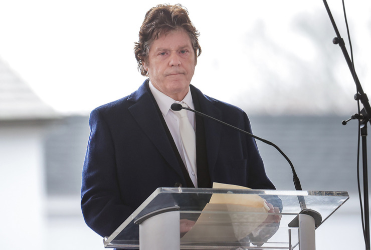 <strong>Jerry Schilling speaks at a memorial service for Lisa Marie Presley at Graceland in Memphis on Jan. 22.</strong> (Patrick Lantrip/The Daily Memphian)