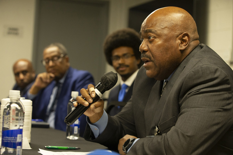 <strong>(From right) Rod Blount, Justin J. Pearson, Julian T. Bolton and Will Richardson speak at Mt. Vernon Baptist Church for the State District 86 special election panel on Tuesday, Jan. 3.</strong> (Ziggy Mack/The Daily Memphian files)
