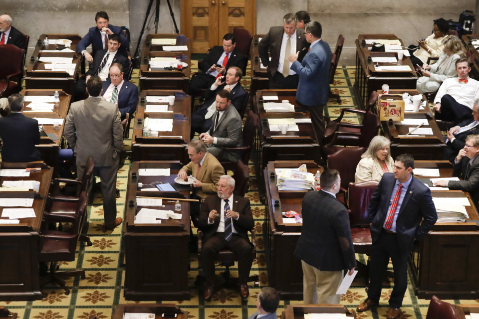 <strong>Members of the House wait for the Senate to finish business so they can continue their session Thursday, May 2, 2019, in Nashville, Tenn. It took two conference committees, or small teams of legislators, to overcome disagreement on a TennCare block grant measure, which ultimately passed.</strong> (AP Photo/Mark Humphrey)