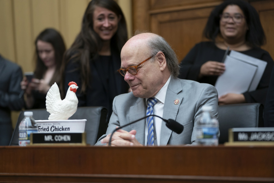 <strong>Rep. Steve Cohen, D-Tenn., a member of the House Judiciary Committee, provided symbolic props as the panel waits for Attorney General William Barr who refused to testify at the hearing on the Mueller report, on Capitol Hill in Washington, Thursday, May 2, 2019.</strong> (AP Photo/J. Scott Applewhite)