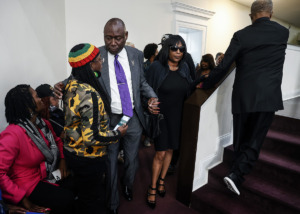 <strong>Attorney Ben Crump (middle) leads RowVaughn Wells, (right) mother of Tyre Nichols into a press conference on Monday, Jan. 23, after they watched the video of her son&rsquo;s encounter with Memphis police officers during traffic stop that led to his death.</strong> (Mark Weber/The Daily Memphian)