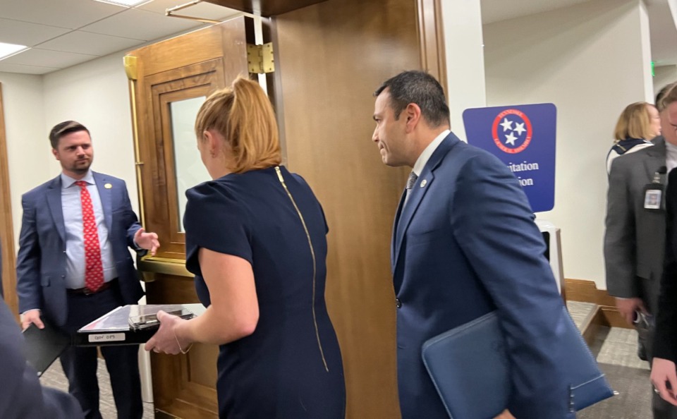 <strong>Tennessee State Health Commissioner Ralph Alvarado quickly left the Senate Health and Welfare Committee hearing and refused to answer questions from reporters.</strong> (Ian Round/The Daily Memphian)