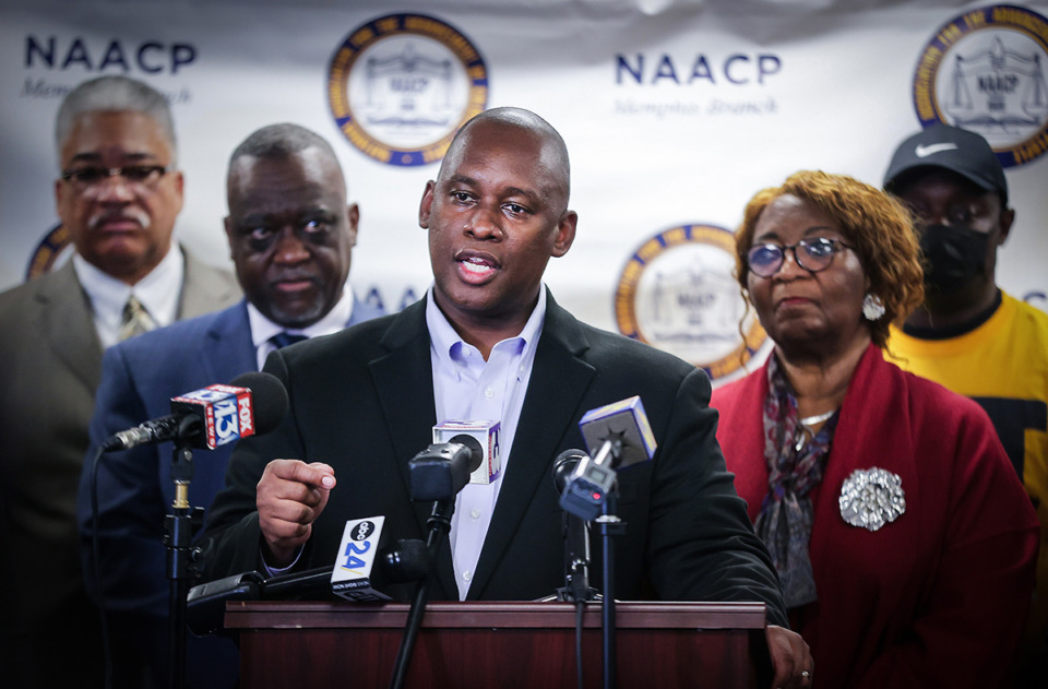 <strong>NAACP Memphis President Van Turner, Jr. speaks at a Jan. 29 press conference calling for legislative changes for law enforcement officers in the wake of the killing of Tyre Nichols.</strong> (Patrick Lantrip/The Daily Memphian)