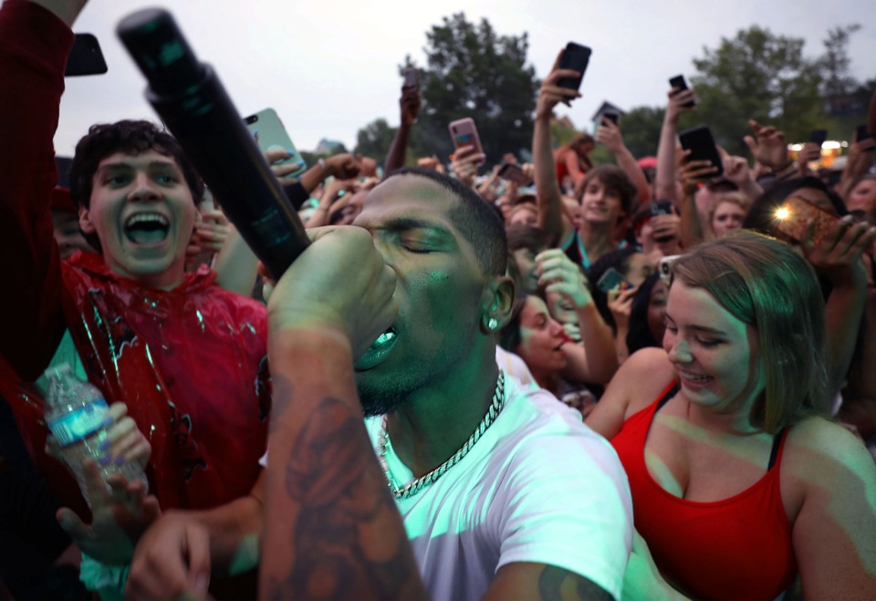 <strong>Local artist BlocBoy JB excites the crowd at the Beale Street Music Festival on Friday, May 3, 2019, shortly after posting bond.&nbsp;"I bet y'all thought I wasn't gon' make it," he said onstage.</strong>&nbsp;(Patrick Lantrip/Daily Memphian)