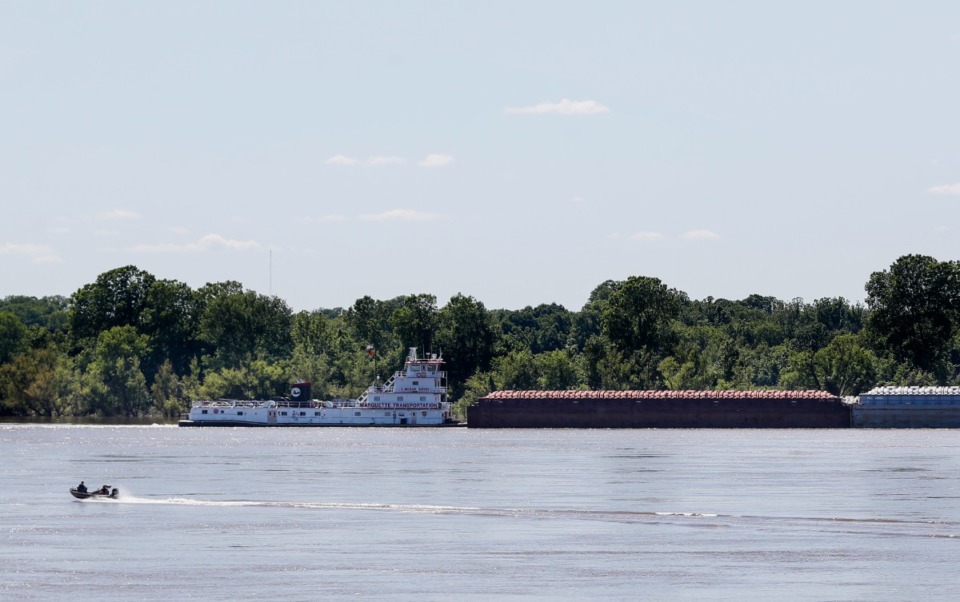 <strong>A barge is docked along the banks of the Mississippi River as the Memphis in May World Championship Barbecue Cooking Contest takes place on Thursday, May 13, 2021.</strong> (Mark Weber/The Daily Memphian file)