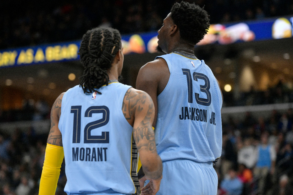 <strong>Memphis Grizzlies guard Ja Morant (12) and forward Jaren Jackson Jr. (13) were named NBA All-Stars Thursday.</strong> (AP File Photo/Brandon Dill)