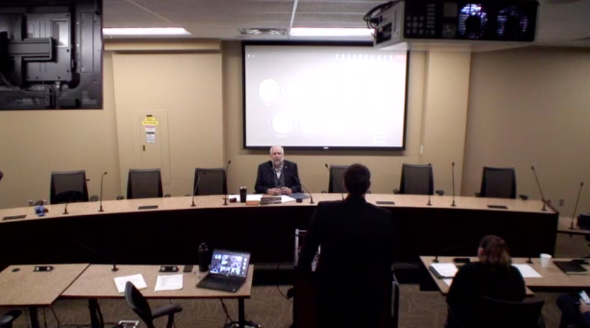 <strong>Matt Gibbs, associate general counsel at the Tennessee Department of Health (standing with back to camera) presents to the Tennessee Emergency Medical Services Board on Friday, Feb. 3. In a virtual emergency meeting, the board voted to suspend the licenses of Robert Long and JaMichael Sandridge.</strong> (Screenshot)