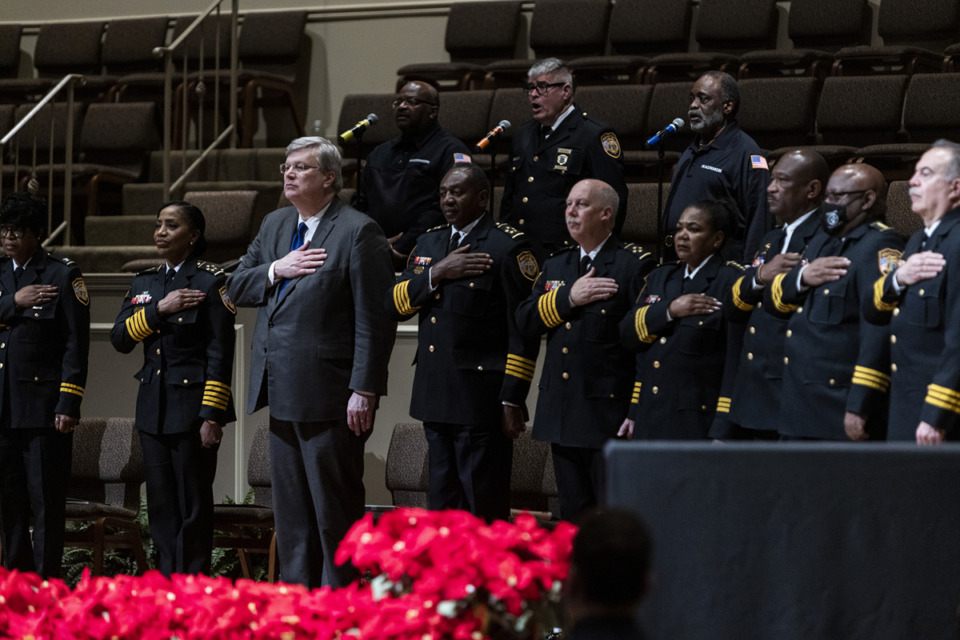 <strong>Memphis Mayor Jim Strickland stands at the start of the Memphis Police Department&rsquo;s graduation of its 137th recruit class. On Feb. 3, Strickland announced a review of MPD by&nbsp;U.S. Justice Department and the International Association of Police Chiefs.</strong> (Brad Vest/Special to The Daily Memphian file)