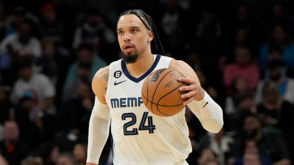 <strong>Memphis Grizzlies forward Dillon Brooks (24) during the first half of an NBA basketball game against the Phoenix Suns, Sunday, Jan. 22, 2023, in Phoenix.</strong> (AP Photo/Rick Scuteri)