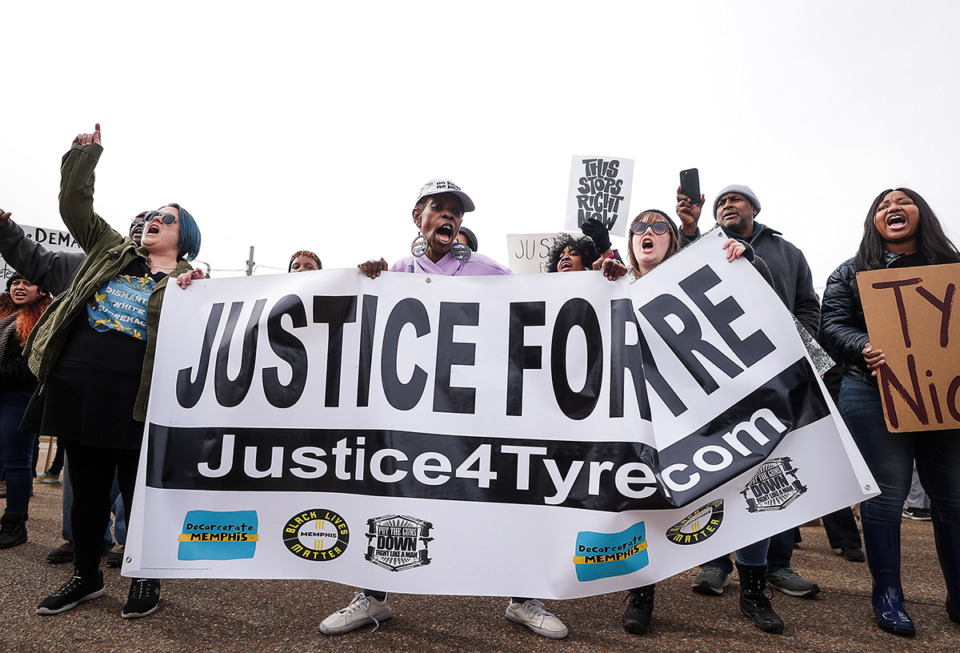 <strong>Nearly one hundred activists took to the streets of Downtown Memphis to demand justice for Tyre Nichols on Saturday. Shelby County commissioners will consider a pair of resolutions on Monday in reaction to&nbsp;Nichols&rsquo; death in Memphis Police custody.</strong> (Patrick Lantrip/The Daily Memphian)