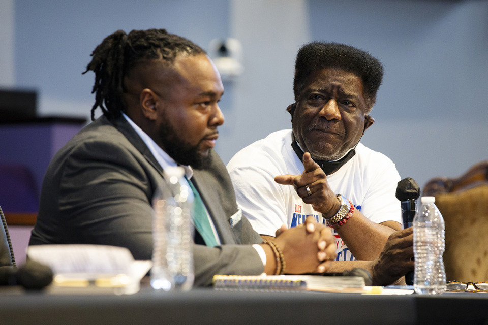 <strong>Memphis-Shelby County Schoold board member Keith Williams (right)&nbsp;serves on both the board and as head of the Memphis-Shelby County Education Association, one of the district&rsquo;s two teacher unions.</strong> (Ziggy Mack/Special to The Daily Memphian file)