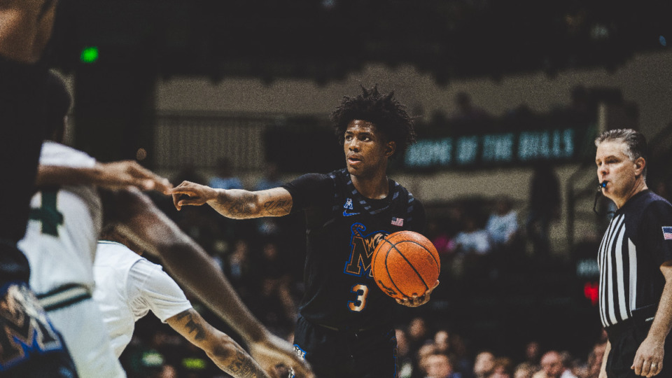 <strong>Memphis point guard Kendric Davis had 23 points and 8 assists to help lead the Tigers to a 99-81 victory over USF on Wednesday, Feb. 8, in Tampa.</strong> (Courtesy Memphis Athletics)