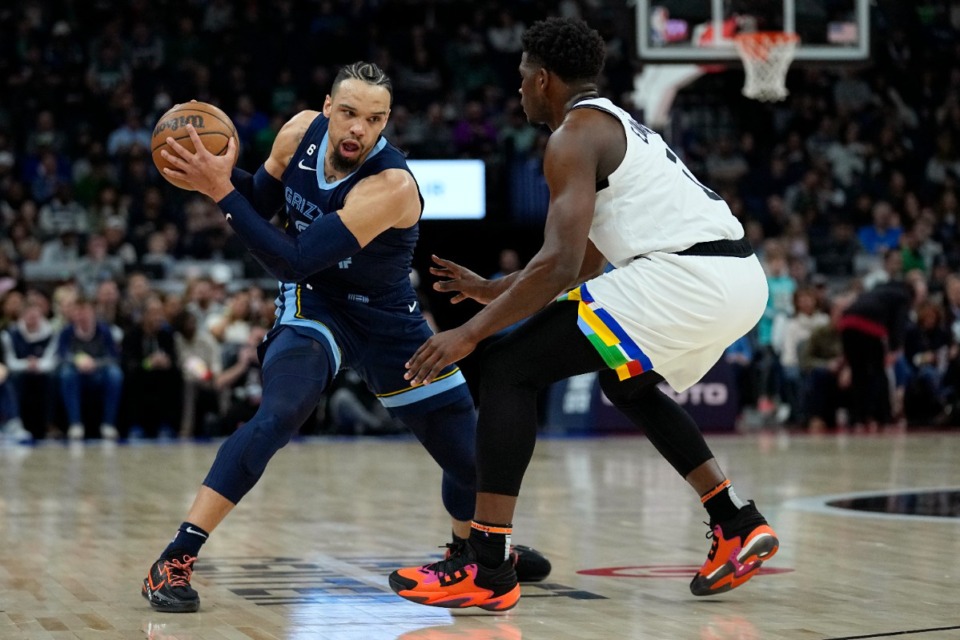 <strong>Memphis guard Dillon Brooks (left) is the only Grizzlies starter who could be subject to a trade.</strong> (Abbie Parr/AP file)