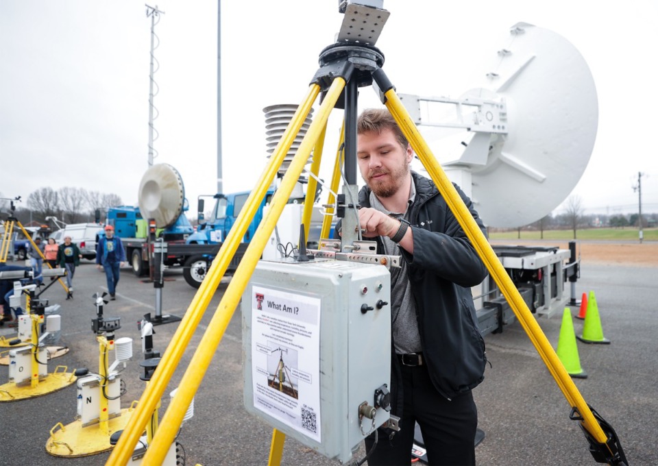 <strong>Texas Tech student Joshua Ostaszewski breaks down a weather monitoring device known as a StickNet during a demonstration at the Agricenter Wednesday, Feb. 8, 2023.</strong> (Patrick Lantrip/The Daily Memphian)